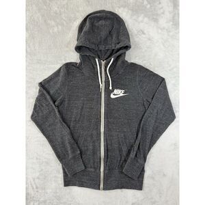 Nike Jacket Womens Small Dark Grey Gym Vintage Full‎ Zip Hoodie Red Tag